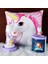 Gökkuşağı Unicorn Kumbara Unicorn Işıklı Biblo Masa Gece Lambası Puf Yastık Hediye Seti 1