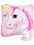 Pembe Unicorn Tasarımlı Puf Yastık Ponçik Unicorn Masa Gece Lambası Işıklı Biblo Hediye Seti 1