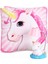 Pembe Unicorn Tasarımlı Puf Yastık Ponçik Unicorn Masa Gece Lambası Işıklı Biblo Hediye Seti 1