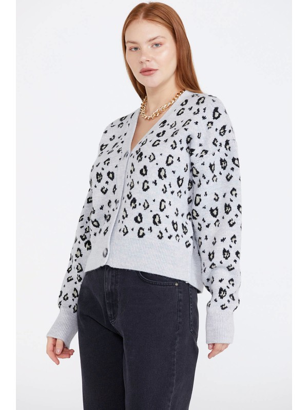 Sementa Kadin Leopar Desenli Triko Hirka Gri Siyah Fiyati