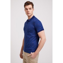 Lee Cooper 242070 İndigo Çapa Desenli Erkek Polo T-Shirt