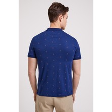 Lee Cooper 242070 İndigo Çapa Desenli Erkek Polo T-Shirt