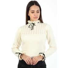 Sarita Boğaz ve Kol Bağlama Kadın Triko Kazak
