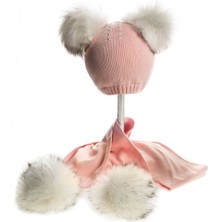 Baby Dora  Pamuk, Çift  Ponponlu Pudra Atkı & Bere Takımı