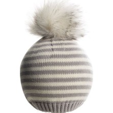 Baby Dora  Pamuk,ponponlu Gri Çizgili Bere