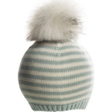 Baby Dora  Pamuk ,ponponlu Su Yeşili Çizgili Bere