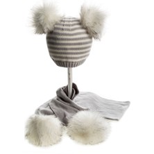 Baby Dora  Pamuk, Çift  Ponponlu Gri Atkı & Bere Takımı