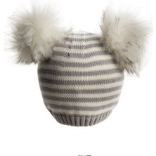 Baby Dora  Pamuk ,çift Ponponlu Gri Çizgili Bere