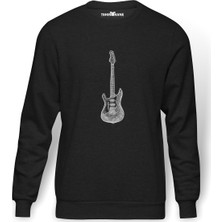 Tshirthane Drawing Elektro Guitar Red Baskılı Erkek Örme Sweatshirt Uzun Kol