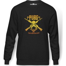 Tshirthane Pubg Kurukafa Sarı Baskılı Erkek Örme Sweatshirt Uzun Kol