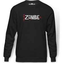 Tshirthane Zombie Logo Baskılı Erkek Örme Sweatshirt Uzun Kol