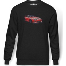 Tshirthane Toyota Supra Kırmızı Baskılı Erkek Örme Sweatshirt Uzun Kol