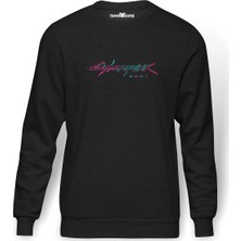 Tshirthane Cyberpunk Baskılı Erkek Örme Sweatshirt Uzun Kol