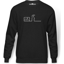 Tshirthane Meraklı Pen Home Baskılı Erkek Örme Sweatshirt Uzun Kol