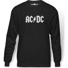 Tshirthane Acdc Logo Beyaz Baskılı Erkek Örme Sweatshirt Uzun Kol