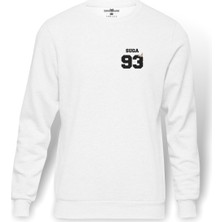 Tshirthane BTS Suga 93 Baskılı Beyaz Erkek Örme Sweatshirt Uzun kol