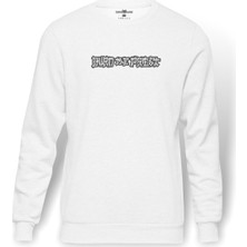 Tshirthane Burn The Priest Logo Baskılı Beyaz Erkek Örme Sweatshirt Uzun kol