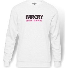 Tshirthane Far Cry New Dawn Logo Baskılı Beyaz Erkek Örme Sweatshirt Uzun kol