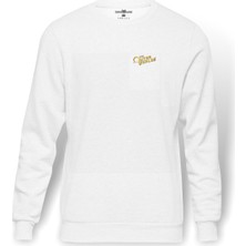 Tshirthane ßThe Outer Worlds Logo Baskılı Beyaz Erkek Örme Sweatshirt Uzun kol