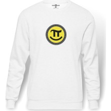 Tshirthane 14 Mart Dünya Pi Günü Dj Baskılı Beyaz Erkek Örme Sweatshirt Uzun kol