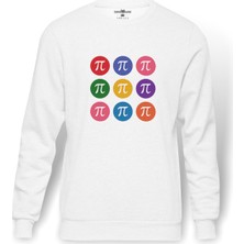 Tshirthane 14 Mart Dünya Pi Günü Dj Baskılı Beyaz Erkek Örme Sweatshirt Uzun kol
