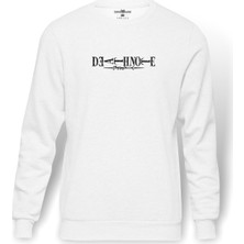 Tshirthane Deathnote Baskılı Beyaz Erkek Örme Sweatshirt Uzun kol