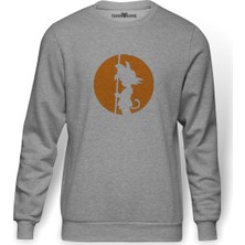 Tshirthane Dragon Ball Baskılı Gri Melanj Erkek Örme Sweatshirt Uzun kol