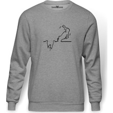 Tshirthane La Linea Trt Cizgi Adam Accident Baskılı Gri Melanj Erkek Örme Sweatshirt Uzun kol