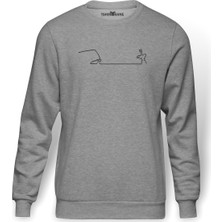 Tshirthane La Linea Trt Cizgi Adam Swimming Baskılı Gri Melanj Erkek Örme Sweatshirt Uzun kol