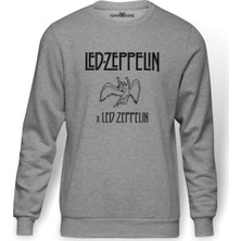 Tshirthane Led Zeppelin Angel Black Baskılı Gri Melanj Erkek Örme Sweatshirt Uzun kol