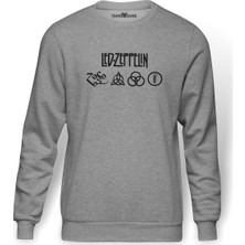Tshirthane Led Zeppelin Sembol Siyah Baskılı Gri Melanj Erkek Örme Sweatshirt Uzun kol