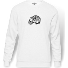 Tshirthane Pubg 3lvl Kask Baskılı Beyaz Erkek Örme Sweatshirt Uzun kol