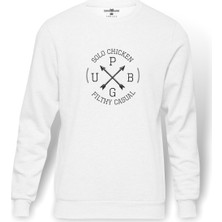 Tshirthane Pubg Solo Chicken Baskılı Beyaz Erkek Örme Sweatshirt Uzun kol