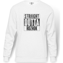 Tshirthane Pubg Straıght Outta Rozhok Baskılı Beyaz Erkek Örme Sweatshirt Uzun kol