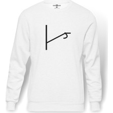 Tshirthane Türk Boyları Kınık Boyu Baskılı Beyaz Erkek Örme Sweatshirt Uzun kol