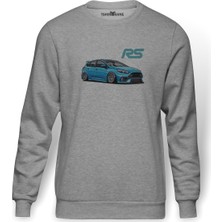Tshirthane Ford Focus RS Baskılı Gri Melanj Erkek Örme Sweatshirt Uzun kol