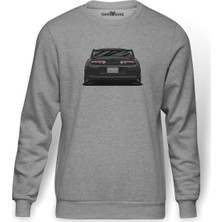 Tshirthane Toyota Supra A80 Baskılı Gri Melanj Erkek Örme Sweatshirt Uzun kol