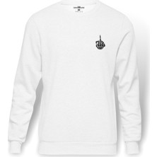Tshirthane Iskelet Gösteren Orta Parmak Orta Parmak Göğüs Baskılı Beyaz Erkek Örme Sweatshirt Uzun kol