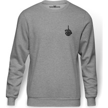 Tshirthane Iskelet Gösteren Orta Parmak Orta Parmak Göğüs Baskılı Gri Melanj Erkek Örme Sweatshirt Uzun kol
