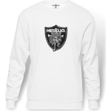 Tshirthane Metallica Heavy Metal Logo Baskılı Beyaz Erkek Örme Sweatshirt Uzun kol