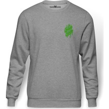 Tshirthane Billie Eilish Logosu Blosh Baskılı Gri Melanj Erkek Örme Sweatshirt Uzun kol