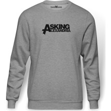 Tshirthane Alexandria Logo Baskılı Gri Melanj Erkek Örme Sweatshirt Uzun kol