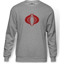 Tshirthane Kobra Kırmızı Baskılı Gri Melanj Erkek Örme Sweatshirt Uzun kol