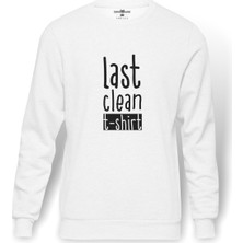 Tshirthane Last Clean Baskılı Beyaz Erkek Örme Sweatshirt Uzun kol