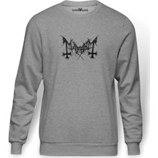 Tshirthane Mayhem Logo Baskılı Gri Melanj Erkek Örme Sweatshirt Uzun kol