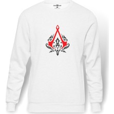 Tshirthane Smile Icon Baskılı Beyaz Erkek Örme Sweatshirt Uzun kol