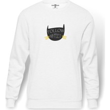 Tshirthane Kurukafa El Baskılı Beyaz Erkek Örme Sweatshirt Uzun kol