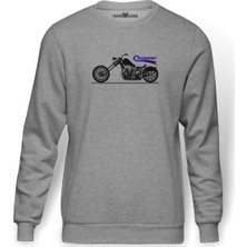Tshirthane Chopper Baskılı Gri Melanj Erkek Örme Sweatshirt Uzun kol