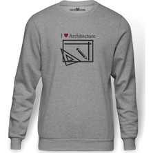 Tshirthane I Love Architecture Baskılı Gri Melanj Erkek Örme Sweatshirt Uzun kol