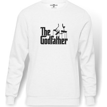 Tshirthane The Godfather Baskılı Beyaz Erkek Örme Sweatshirt Uzun kol